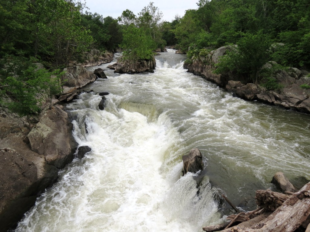 Water gushing forcefully through the rocks...