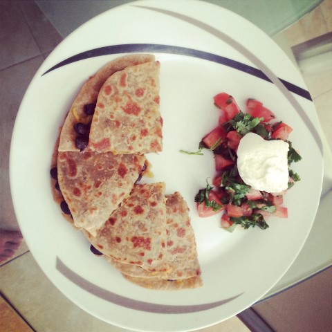 Black bean quesedilla with lfetover rotis
