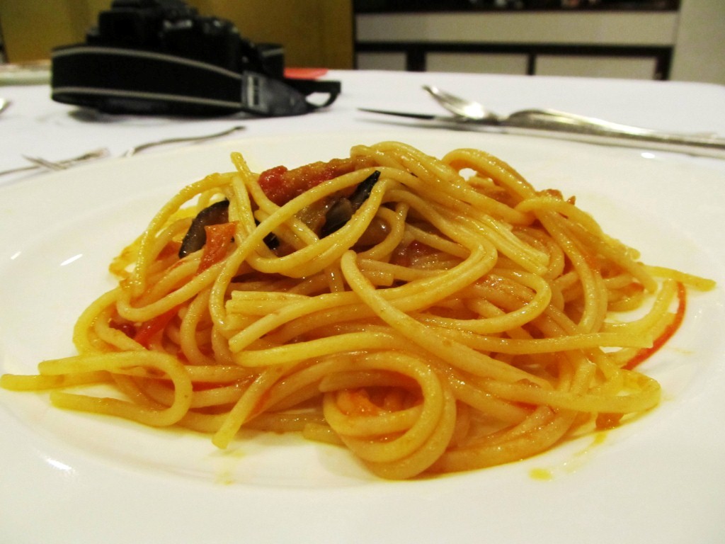 Spaghetti with tomato sauce and roasted egg plant!
