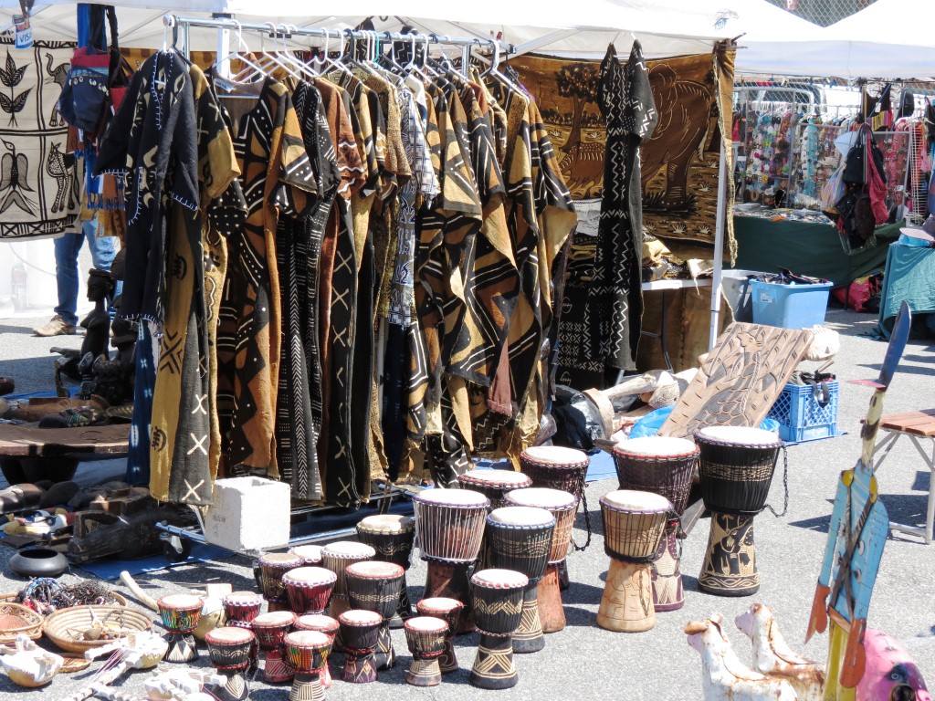 African art and clothing being sold