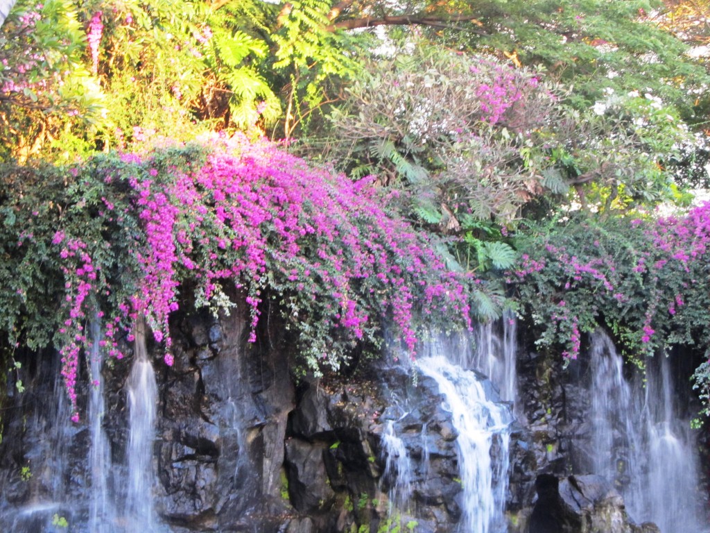 Artificially created waterfall just outside the hotel