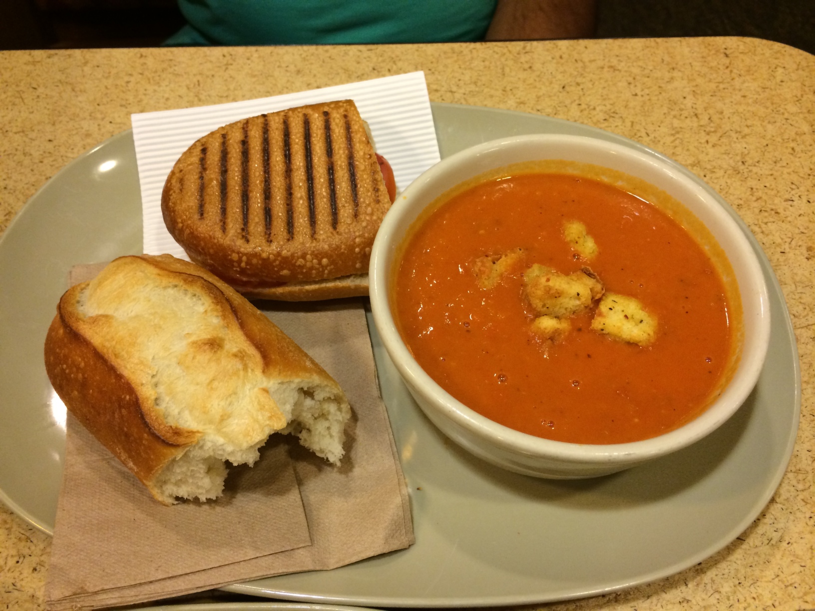 Tomato soup and mozarella panini