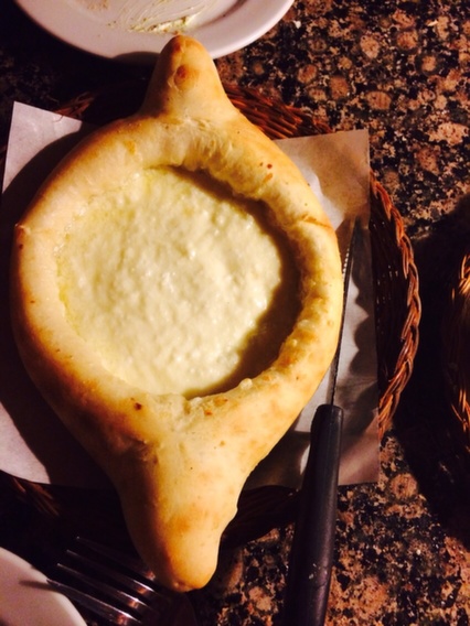 Hollow bread filled with warm cheese- heaven!