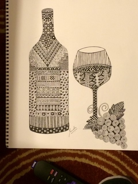 Wine bottle and glass